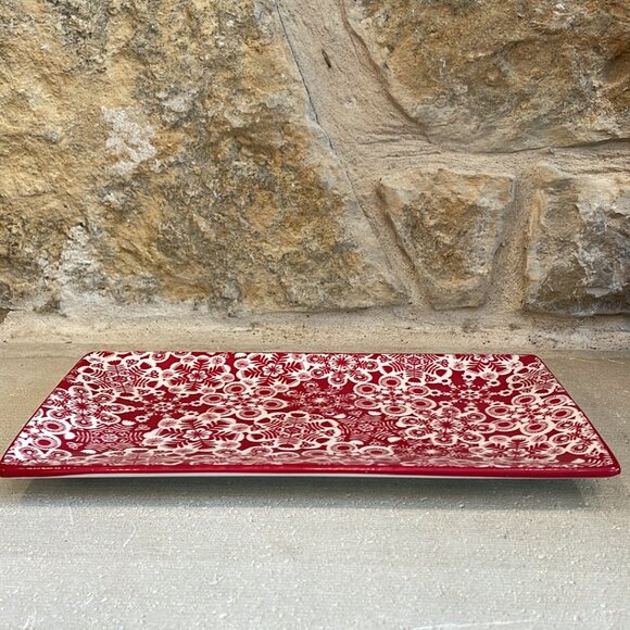 Hallmark Red & White Snowflake Design Rectangular Tray Dish Christmas Holiday - Picture 3 of 5